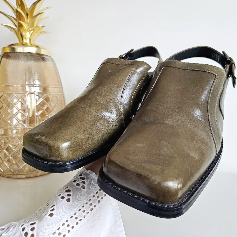 Vintage Chunky Giorgio Brutini Leather Slingback Shoes | Square Toe